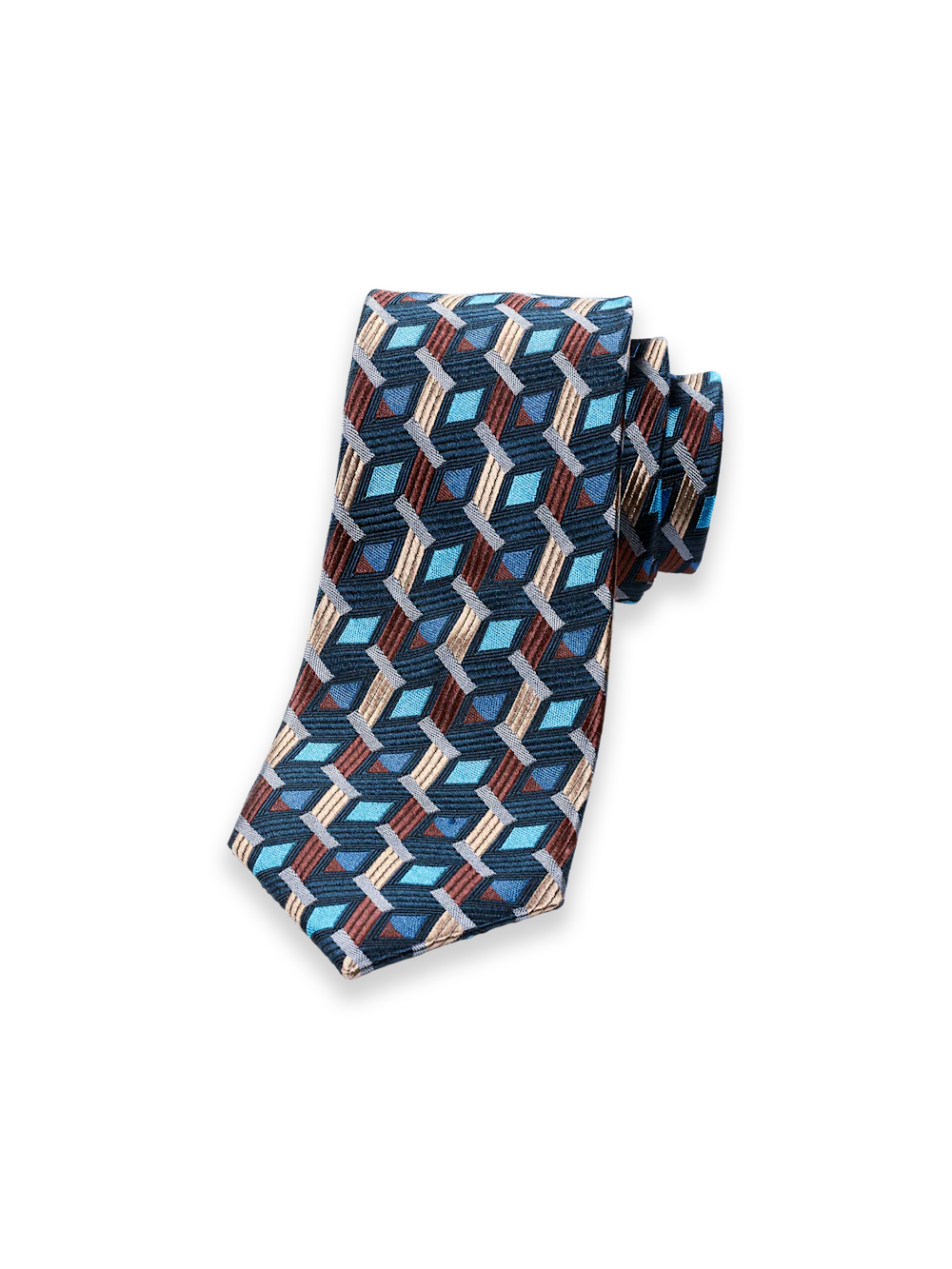 Geometric Woven Silk Tie - Teal/gold