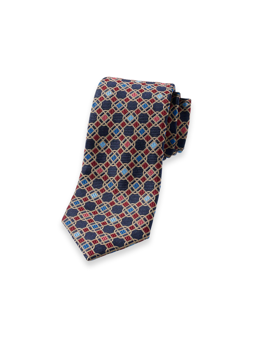 Geometric Woven Silk Tie - Navy Multi