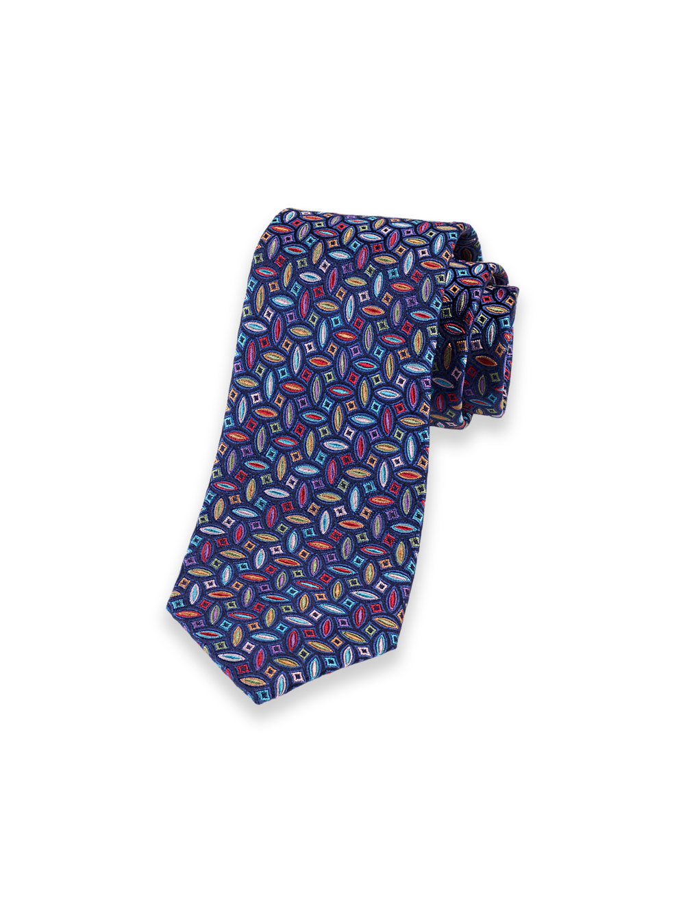 Geometric Woven Silk Tie - Navy Multi