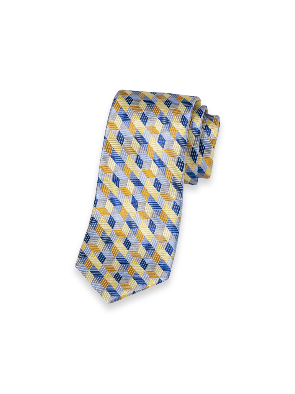 Geometric Woven Silk Tie - Yellow/blue