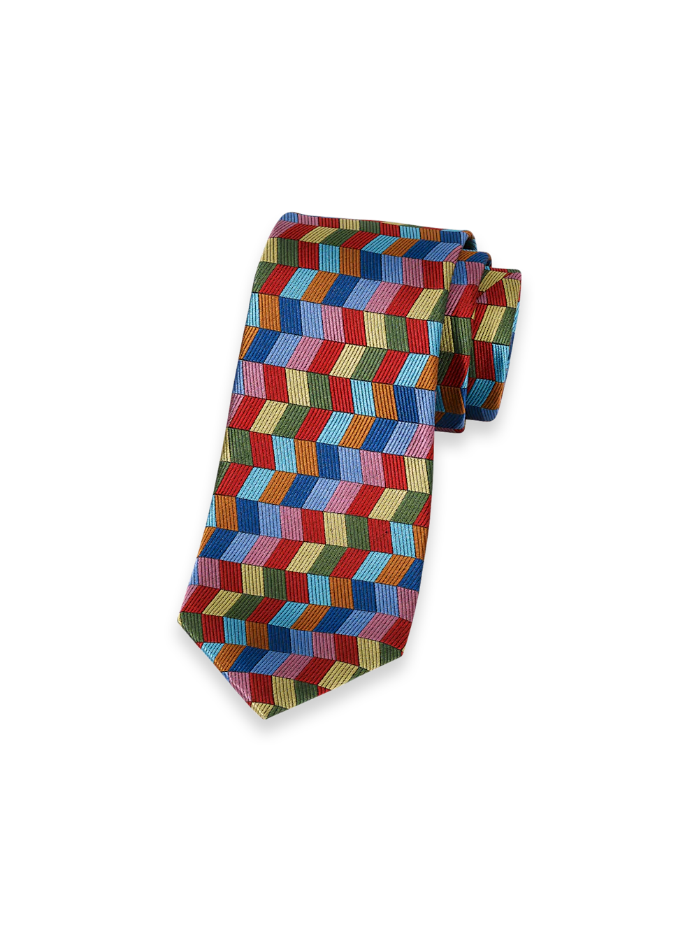 Geometric Woven Silk Tie - Red Multi