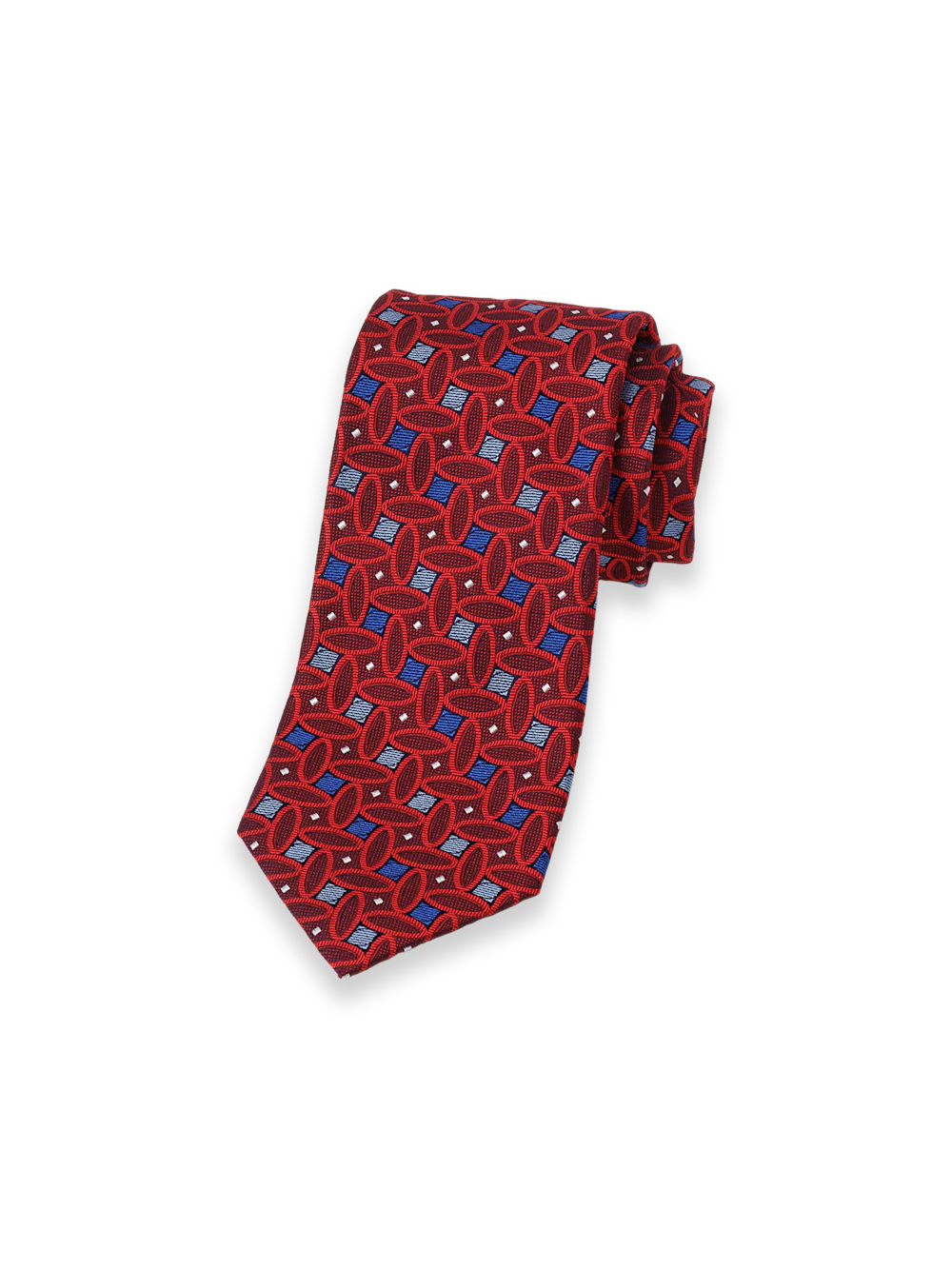 Geometric Woven Silk Tie - Red/blue