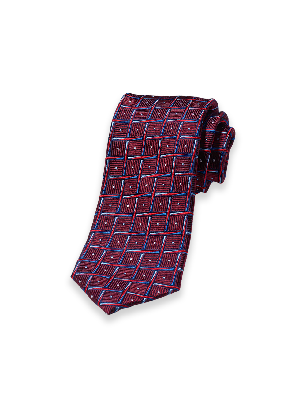 Geometric Woven Silk Tie - Red/blue