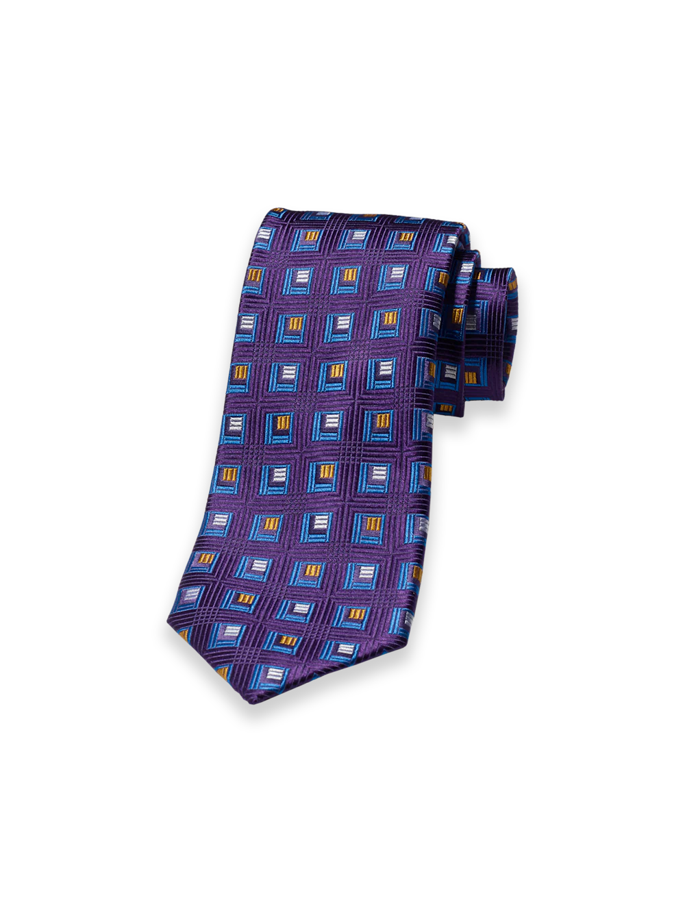 Geometric Woven Silk Tie - Purple Multi