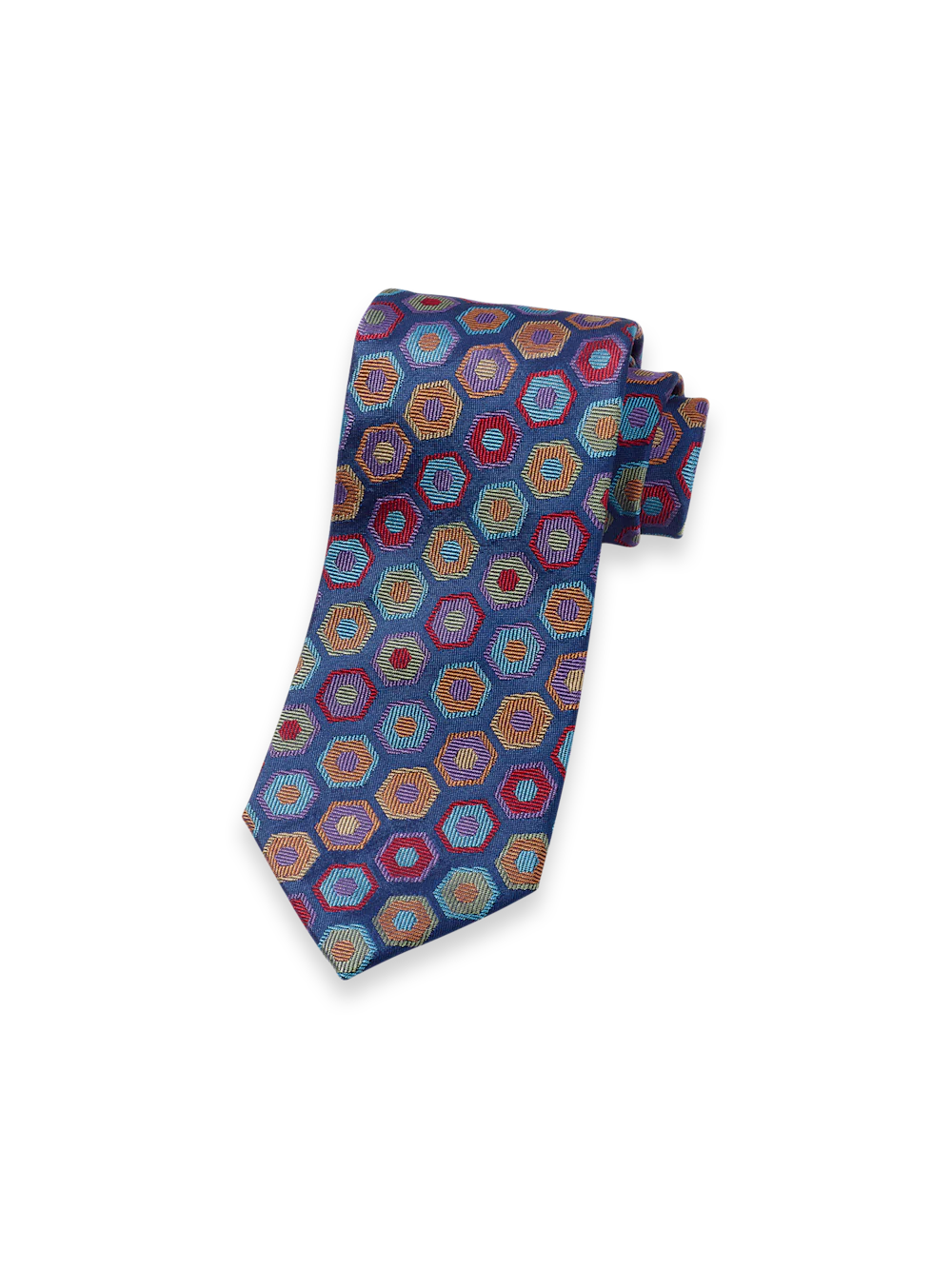 Geomteric Woven Silk Tie - Navy Multi