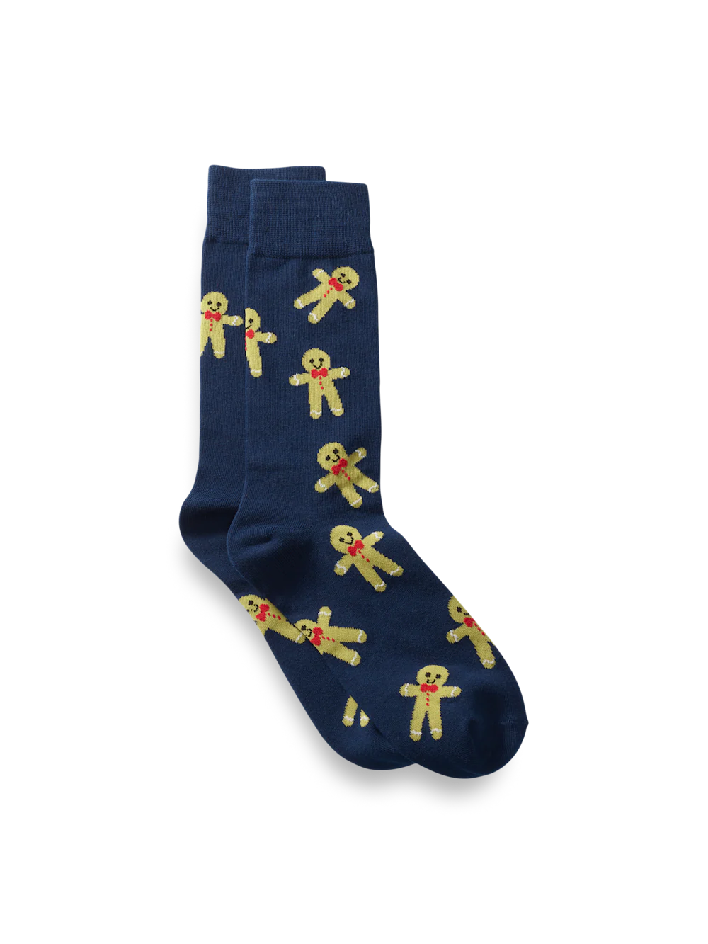 Gingerbread Cookie Motif Cotton Blend Sock - Navy/tan