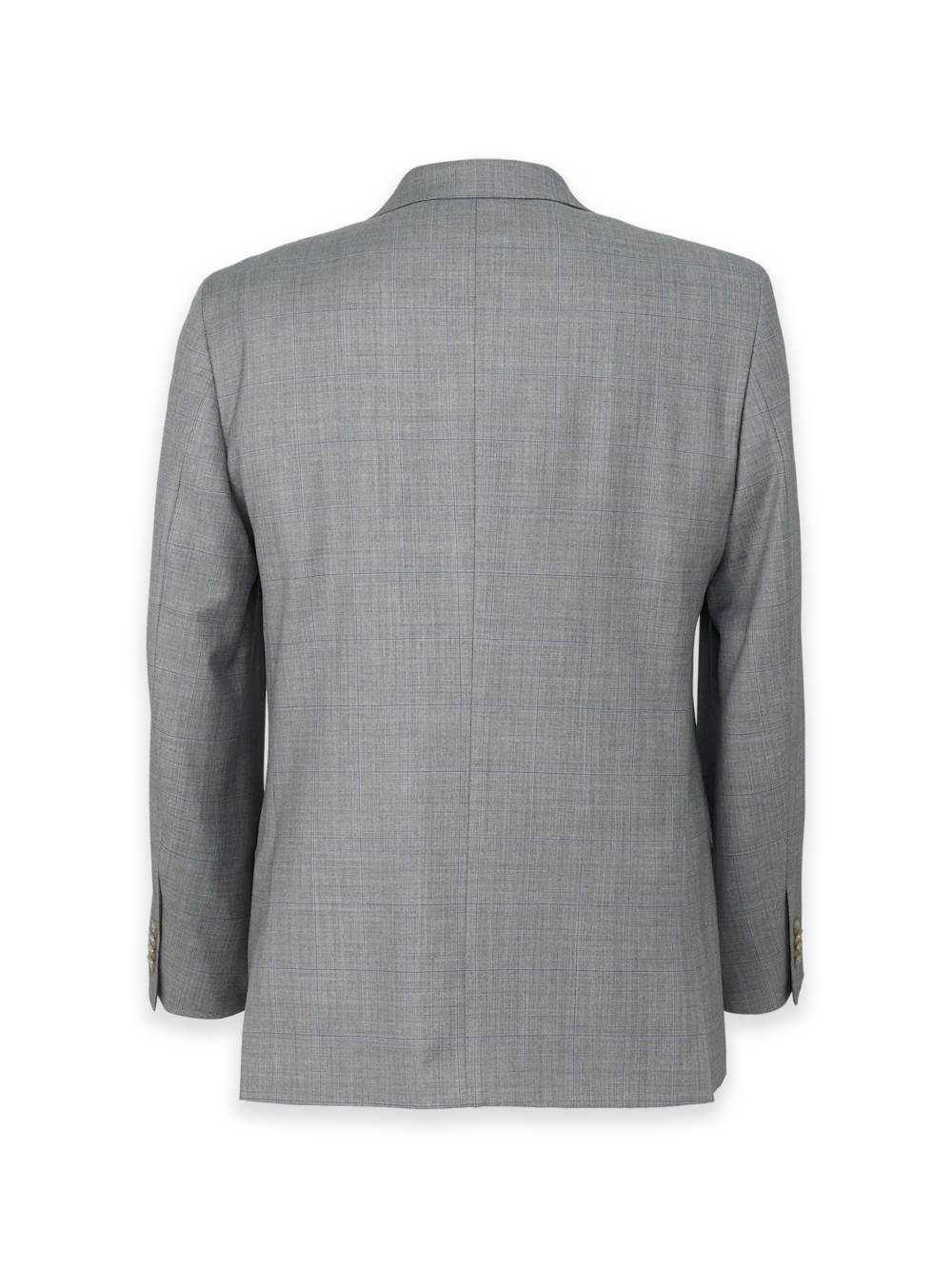 Grey Wool Windowpane Double Breasted Peak Lapel Suit Jacket - Grey - Image 2