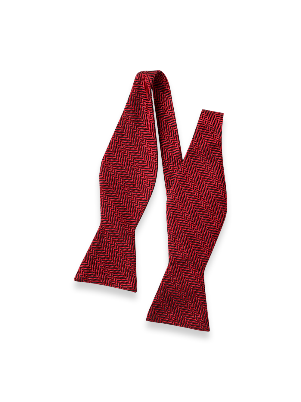 Herringbone Woven Silk Self-tie Bow Tie - Red