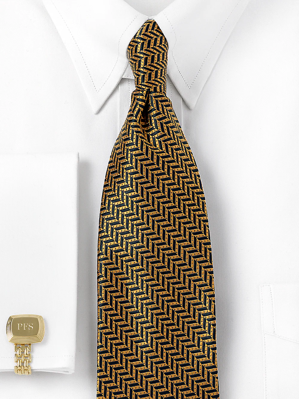 Herringbone Woven Silk Tie - Gold - Image 2