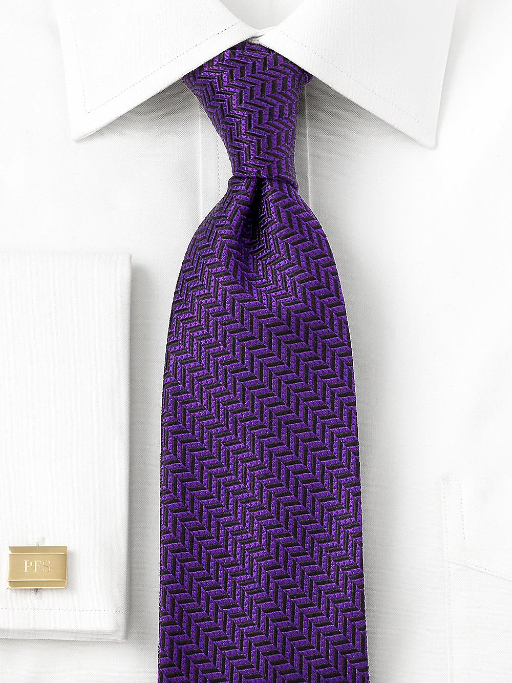 Herringbone Woven Silk Tie - Purple - Image 2