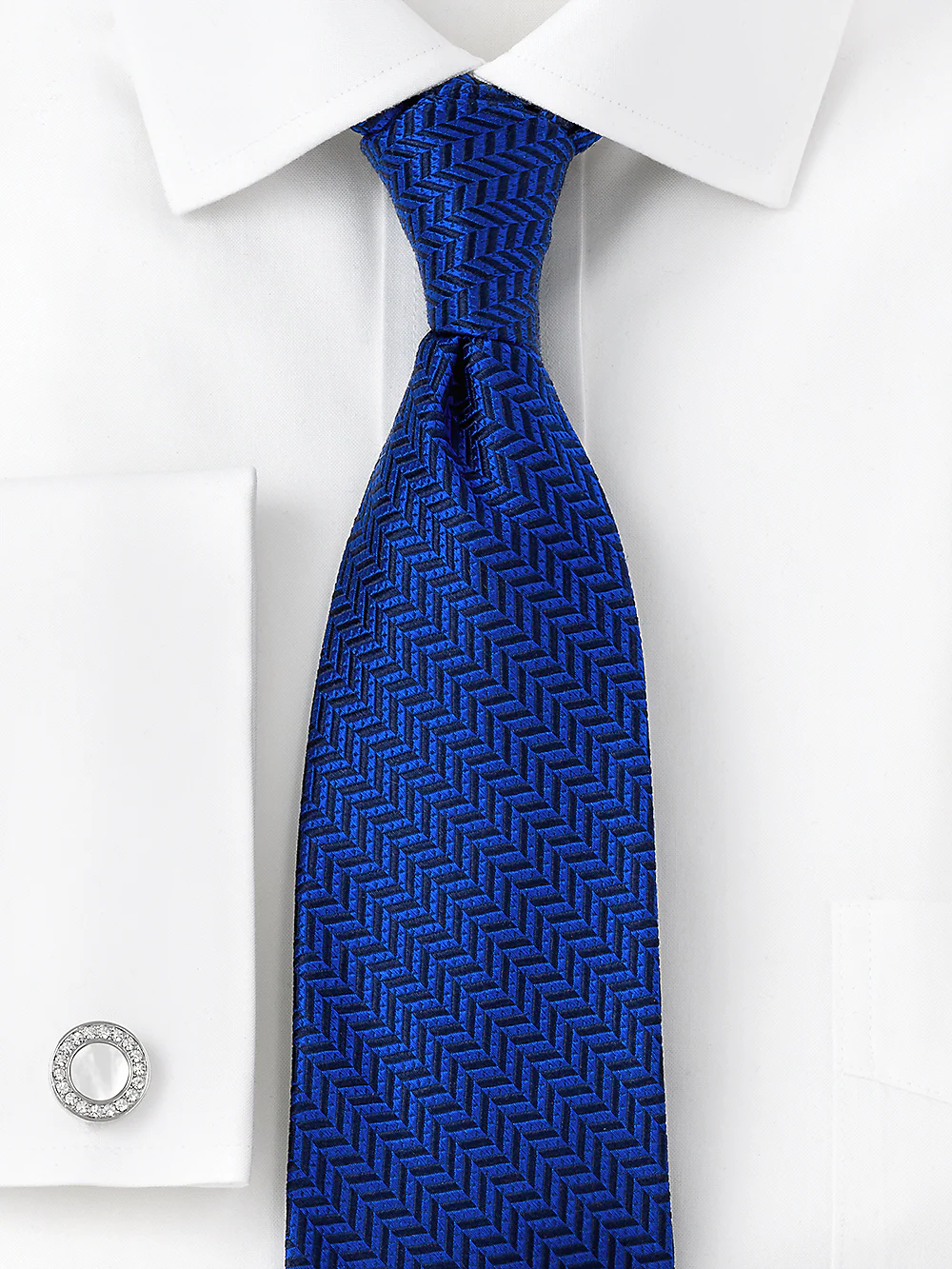 Herringbone Woven Silk Tie - Blue - Image 2