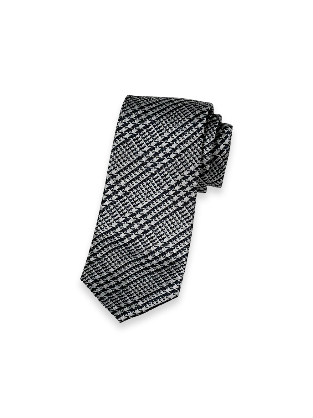 Houndstooth Plaid Woven Silk Tie - Black/grey