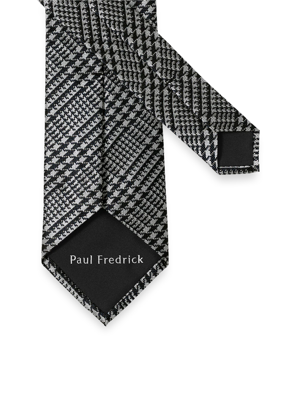 Houndstooth Plaid Woven Silk Tie - Black/grey - Image 3