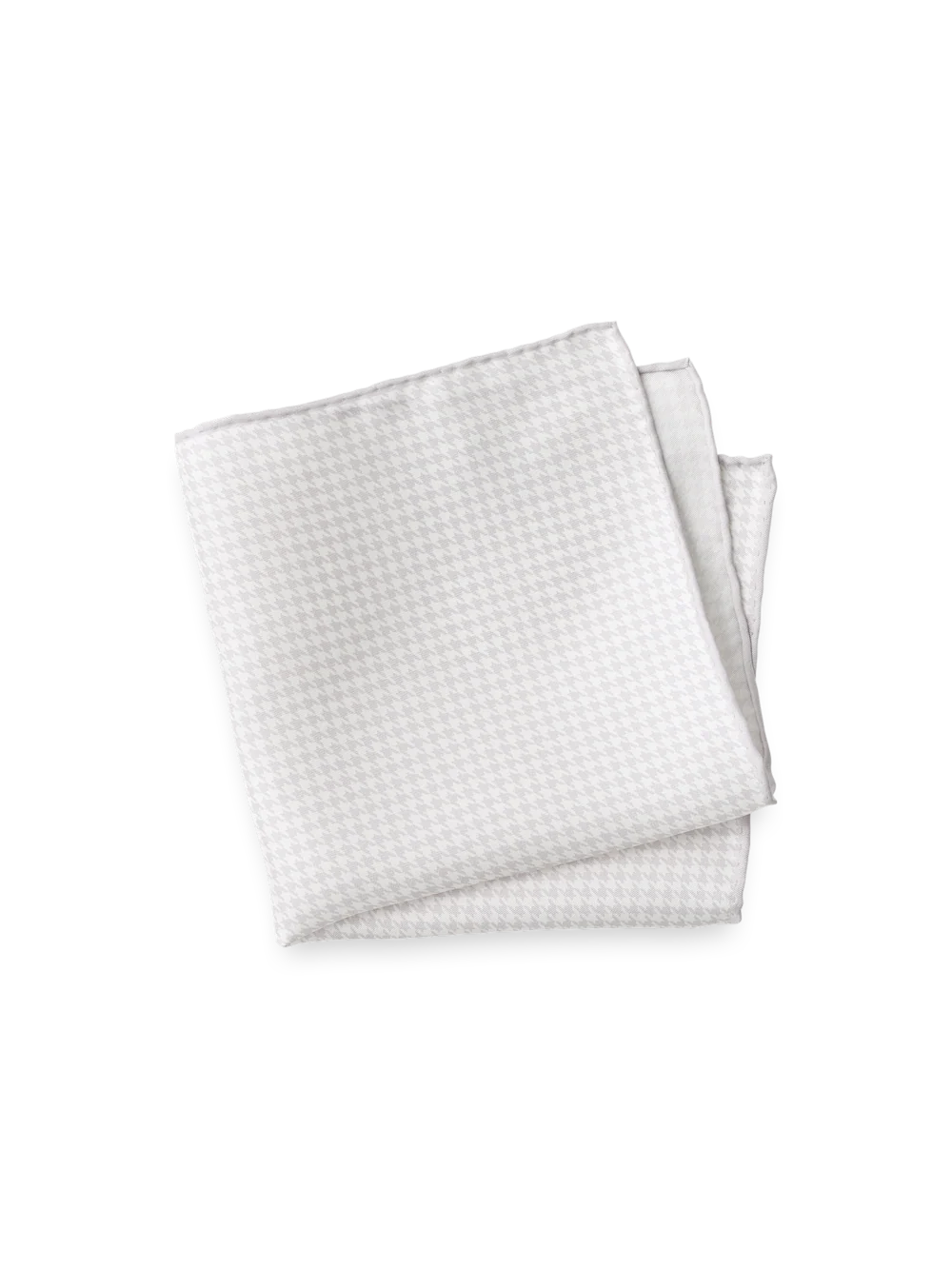 Houndstooth Silk Pocket Square - Ivory/silver