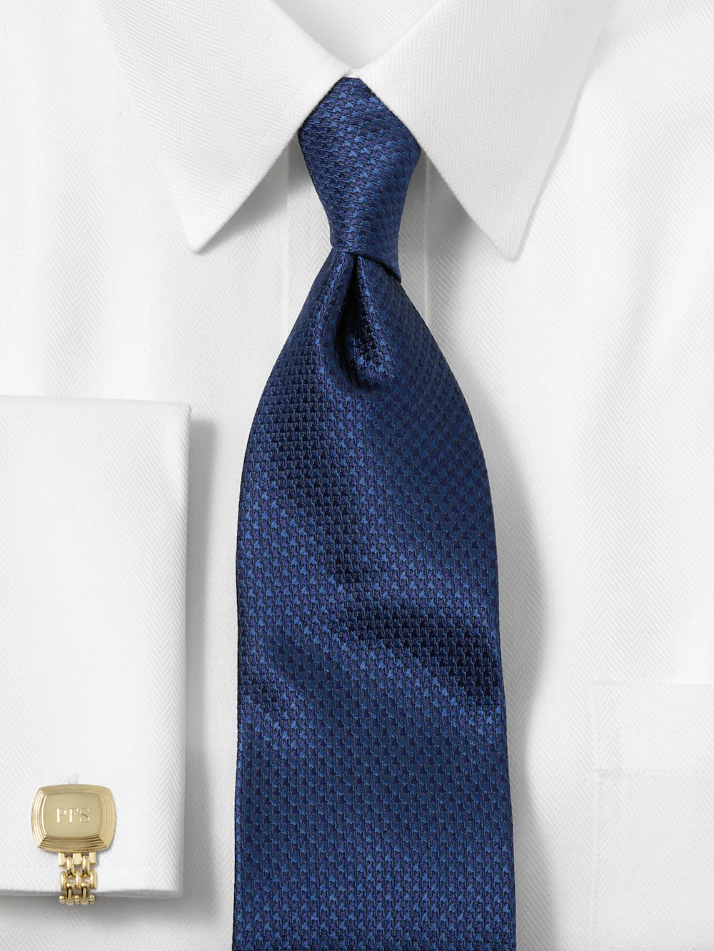 Houndstooth Woven Silk Tie - Navy - Image 2