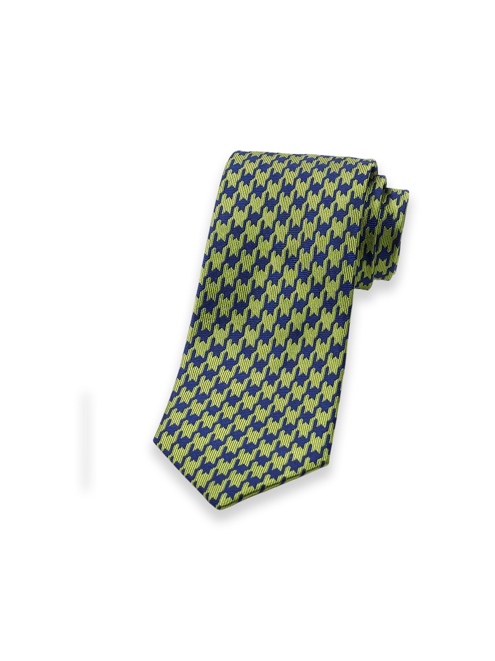 Houndstooth Woven Silk Tie - Green/navy