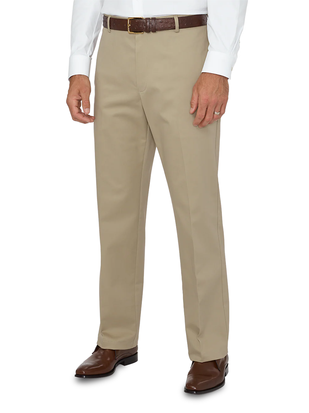 Impeccable Flat Front Pant Non-iron Smart Stretch Waistband - Khaki
