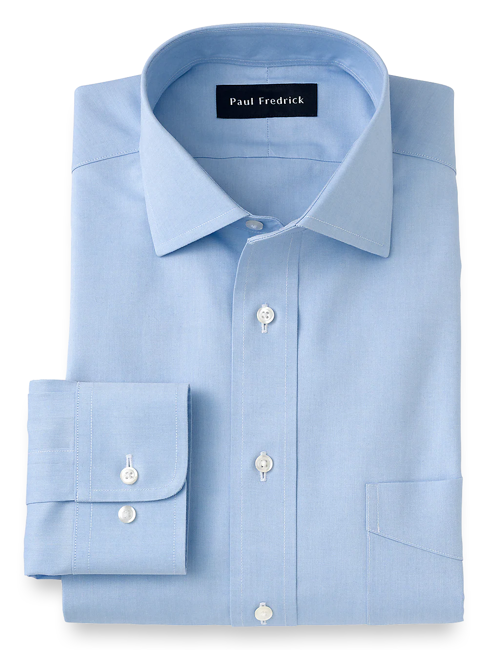 Impeccable Non-Iron Cotton Pinpoint Solid Color Spread Collar Dress Shirt - Blue