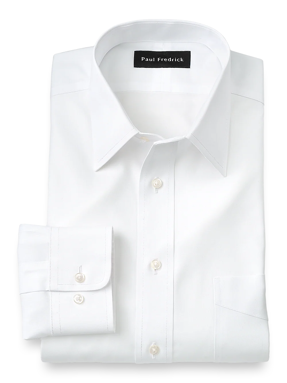 Impeccable Non-Iron Cotton Pinpoint Solid Color Straight Collar Dress Shirt - White