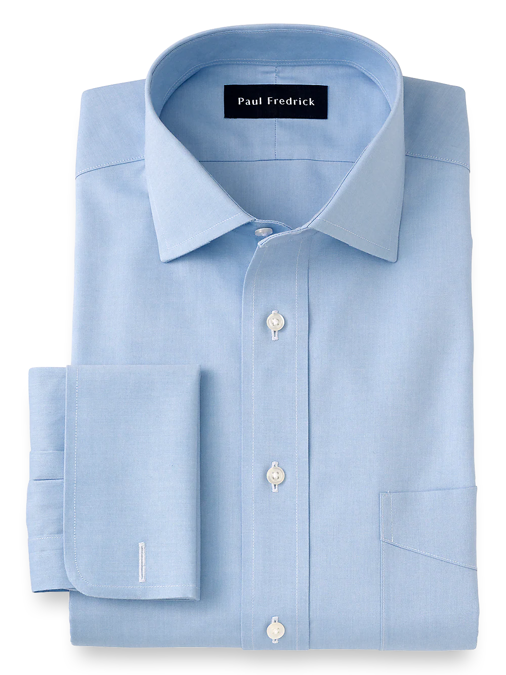 Impeccable Non-Iron Cotton Pinpoint Spread Collar French Cuff Dress Shirt - Blue