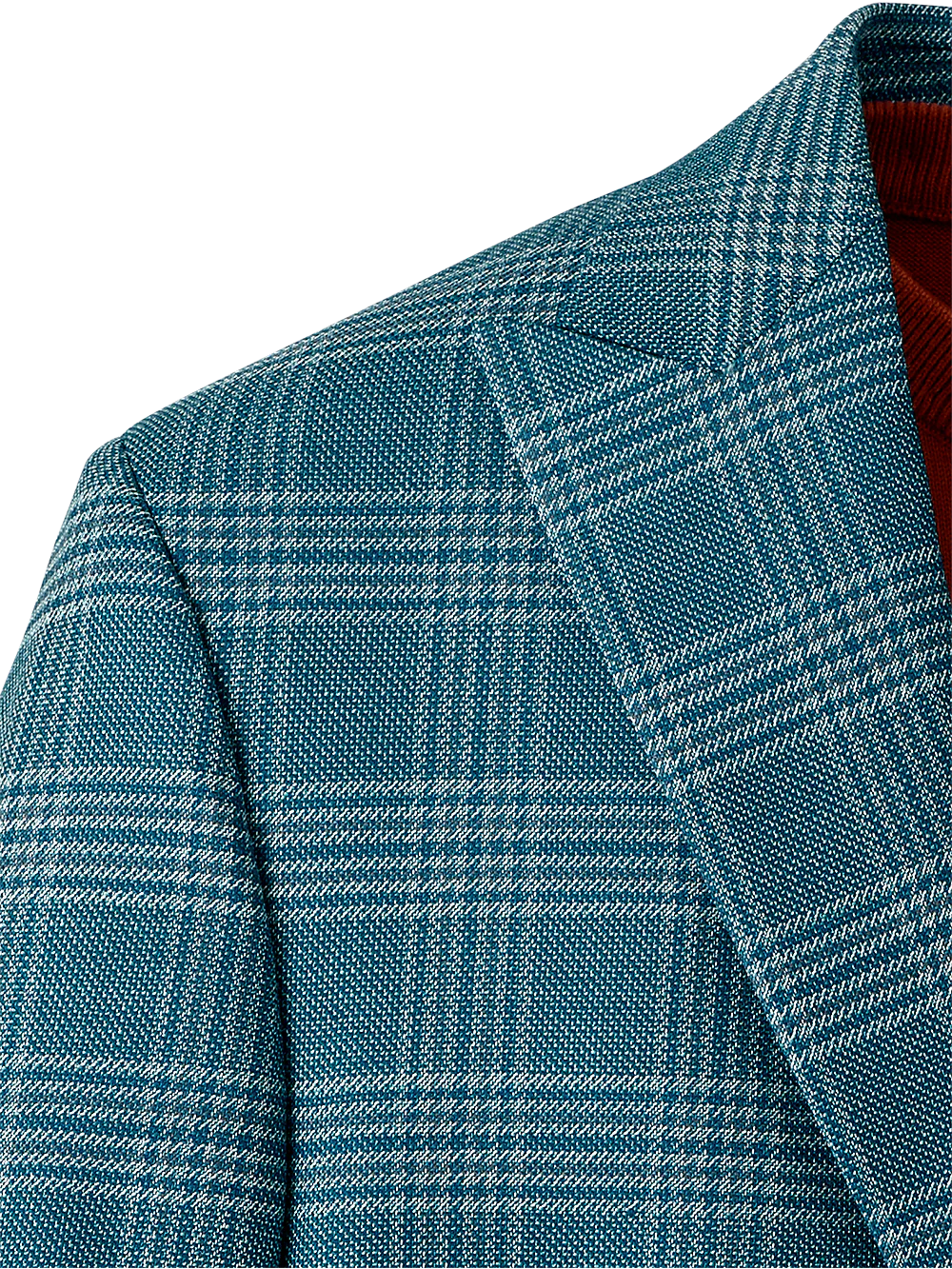 Italian Wool Blend Plaid Peak Lapel Sport Coat - Teal - Image 4