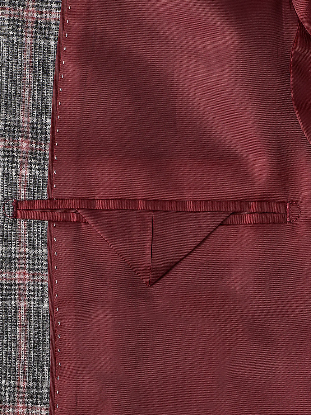 Italian Wool Blend Plaid Single Breasted Notch Lapel Sport Coat - Grey/red - Image 2