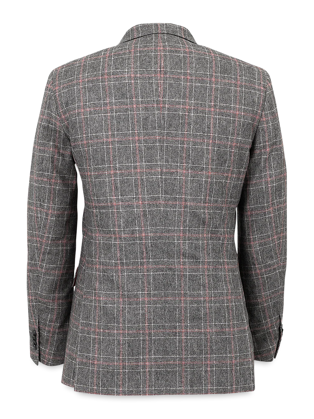 Italian Wool Blend Plaid Single Breasted Notch Lapel Sport Coat - Grey/red - Image 4