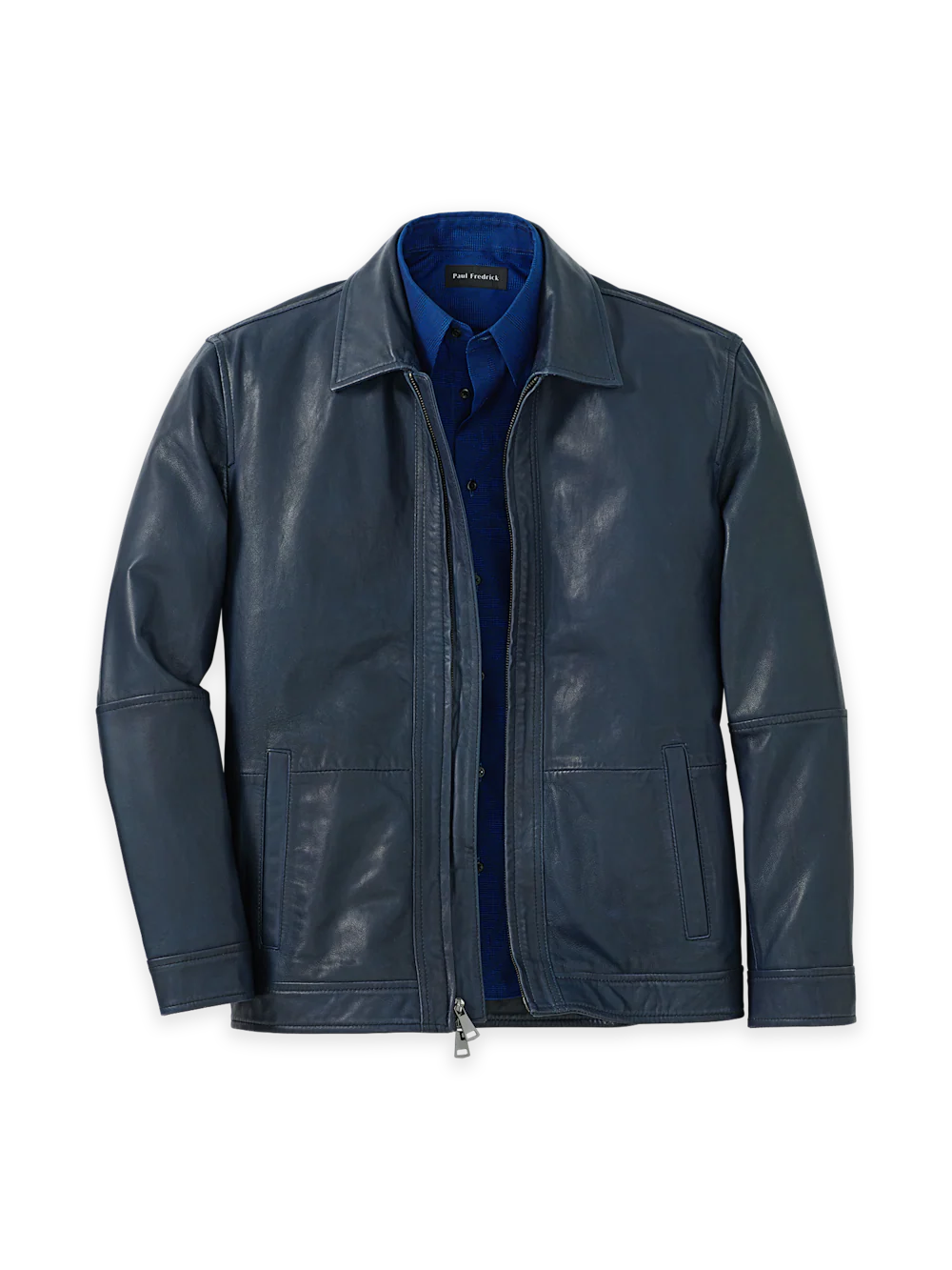 Leather Bomber Jacket - Navy
