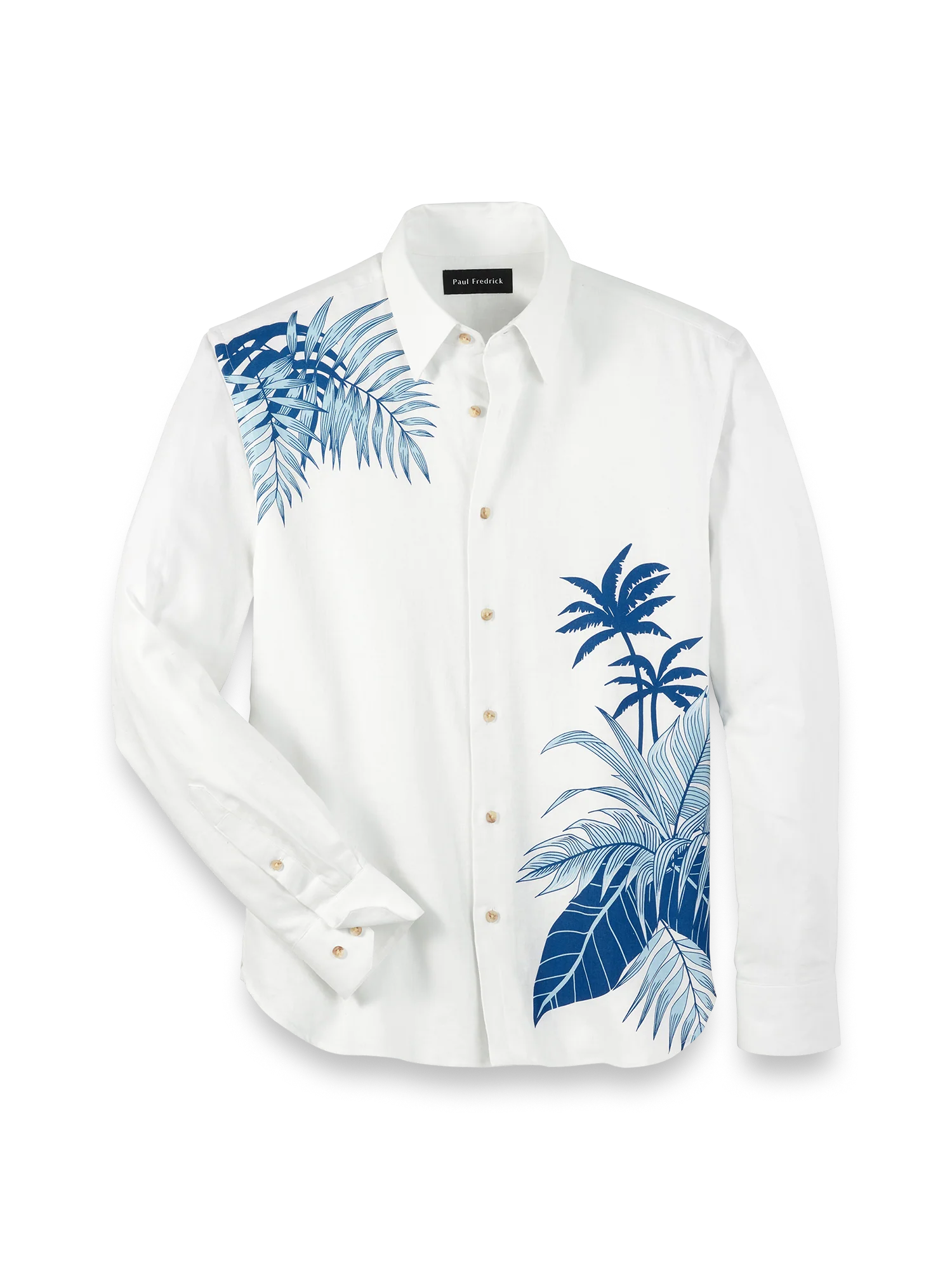 Linen Blend Botanical Print Casual Shirt - White