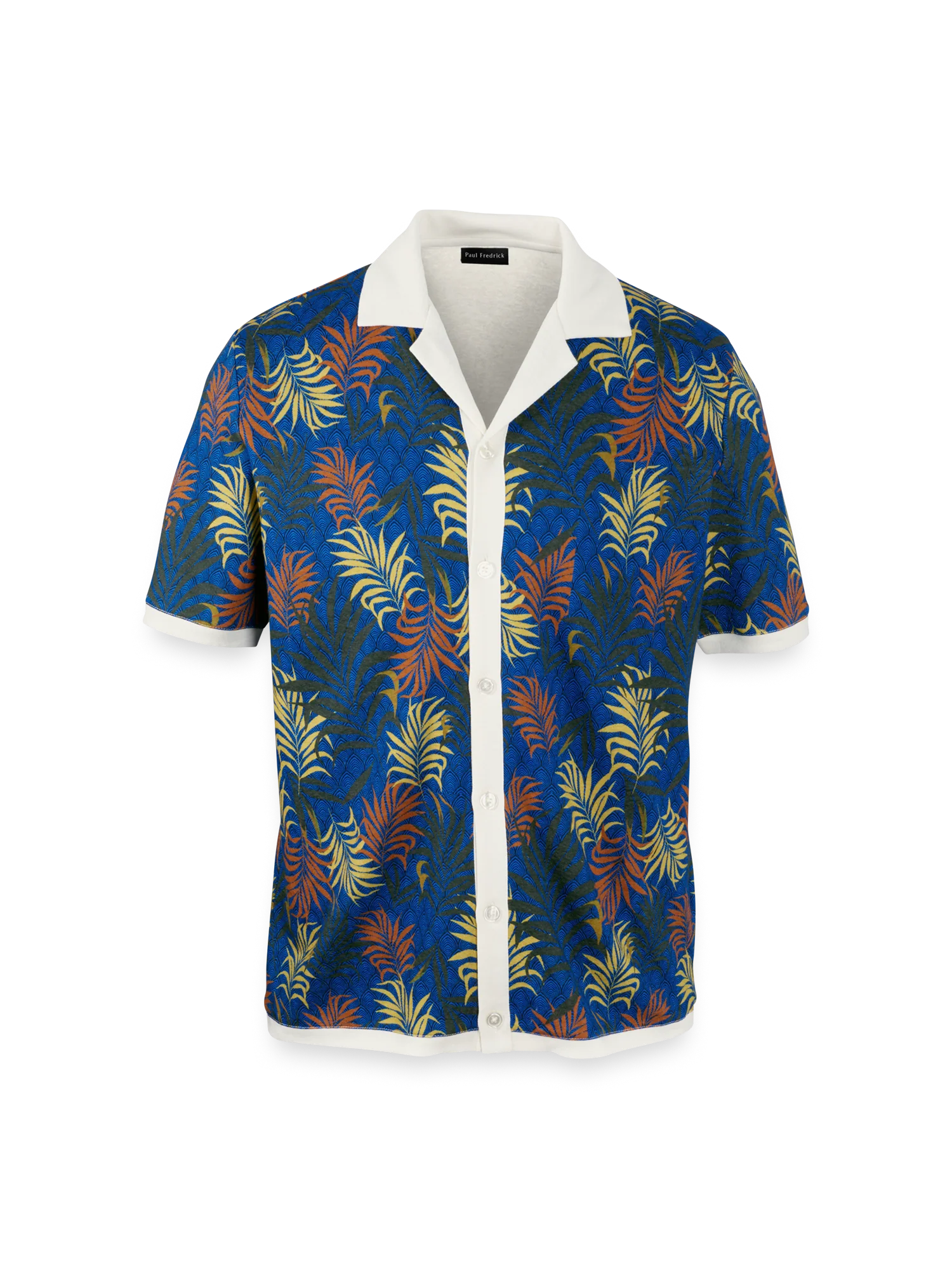 Linen Blend Button Front Camp Collar - Blue Multi