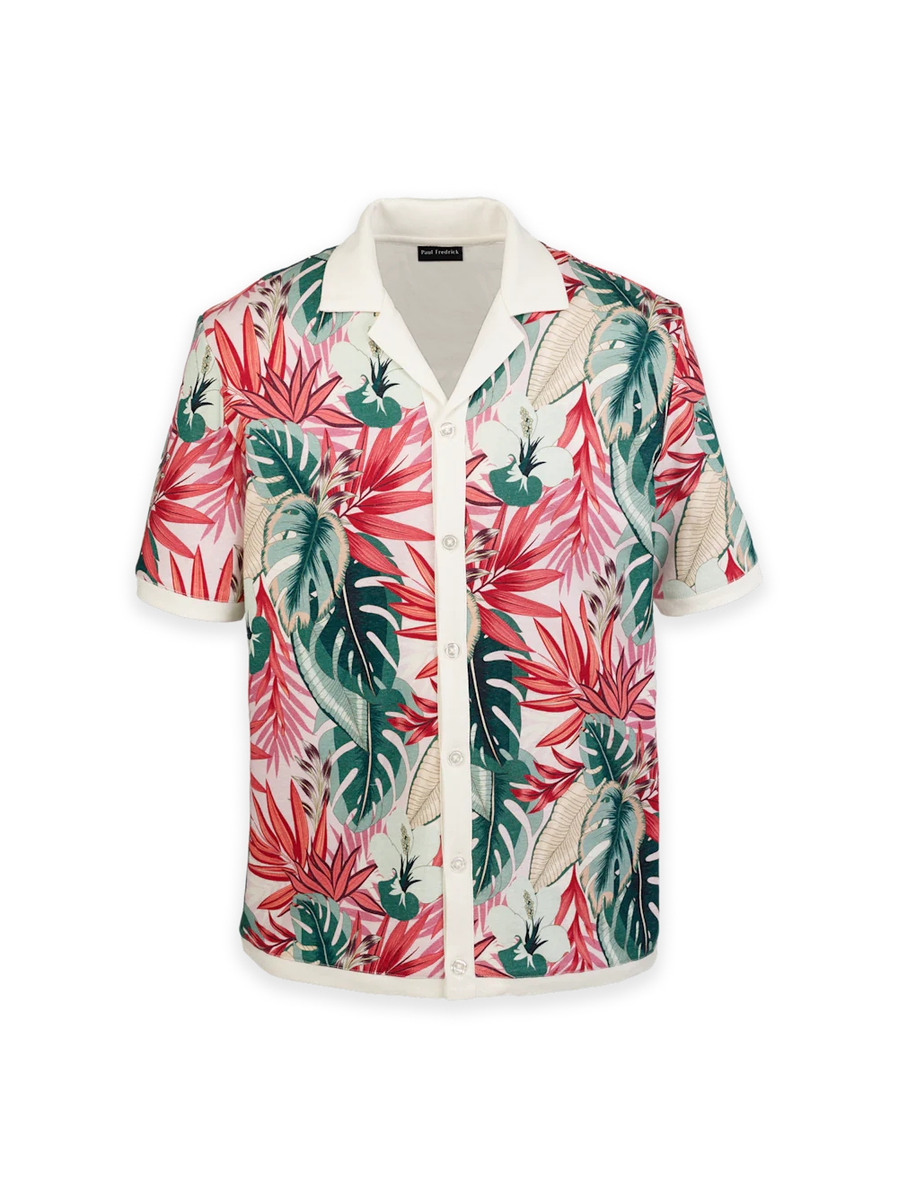 Linen Blend Full Button Front Camp Collar - Pink Multi