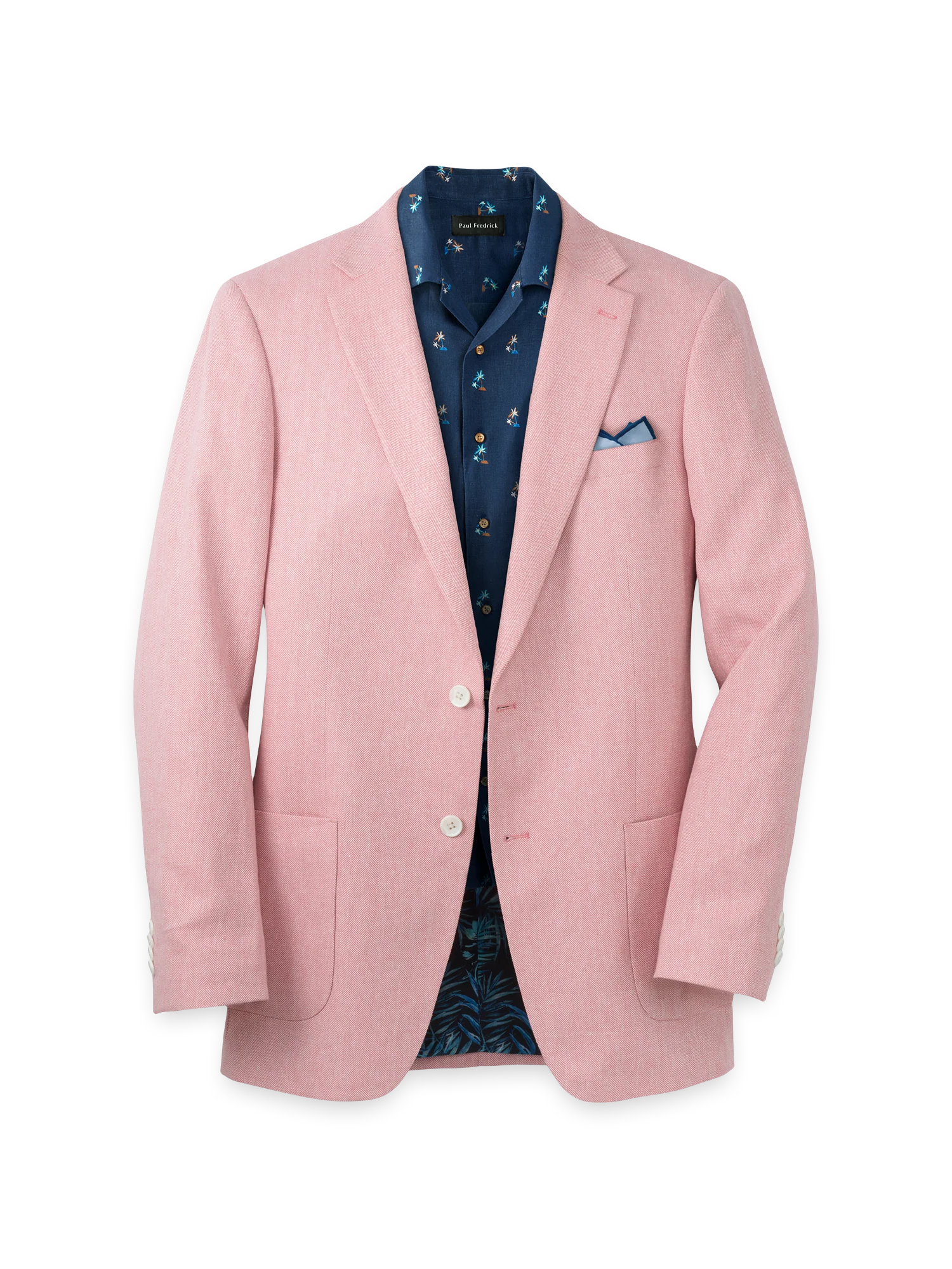 Linen Blend Herringbone Notch Lapel Sport Coat - Watermelon