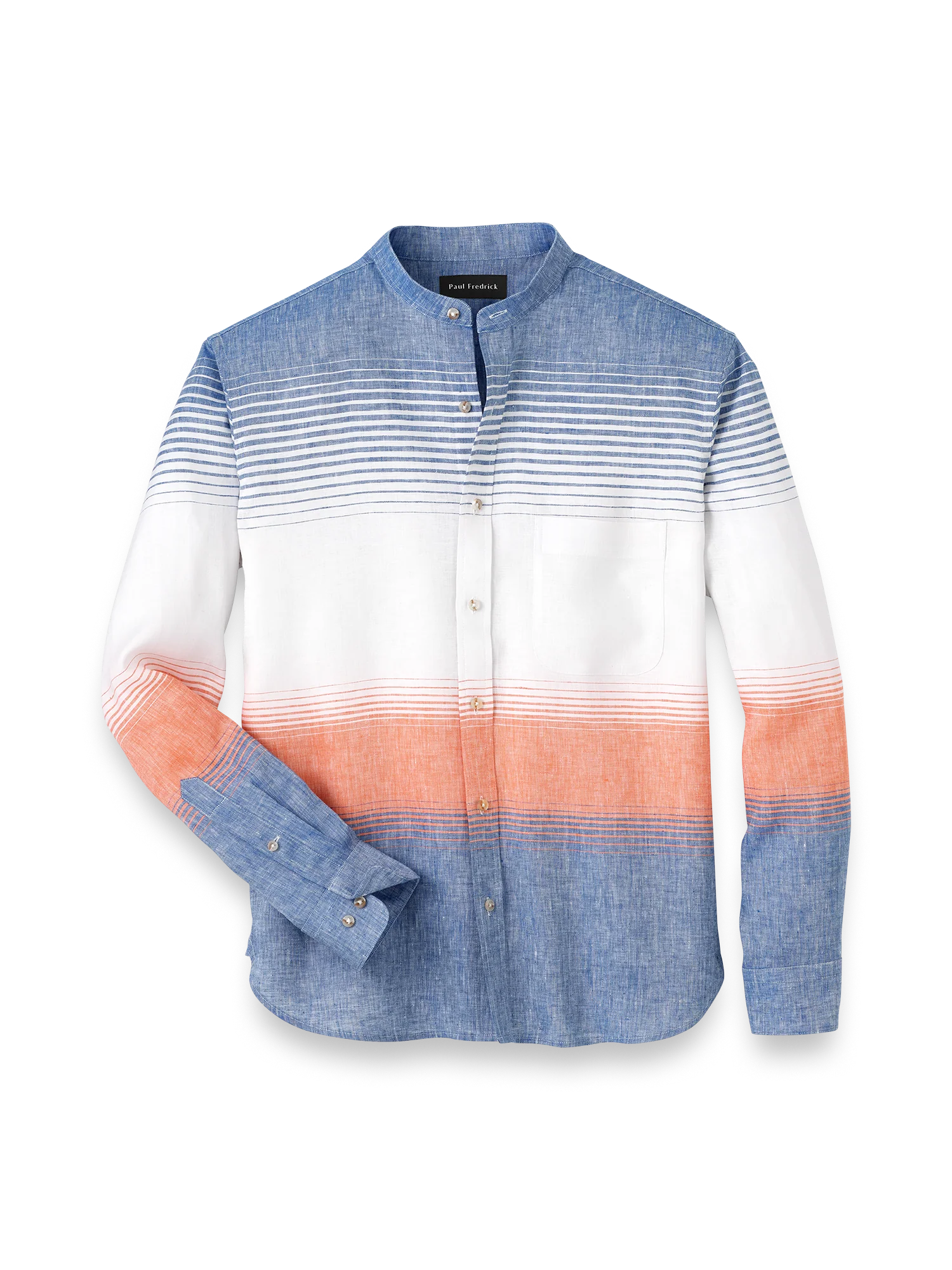 Linen Blend Horizontal Stripe Casual Shirt - Orange/blue