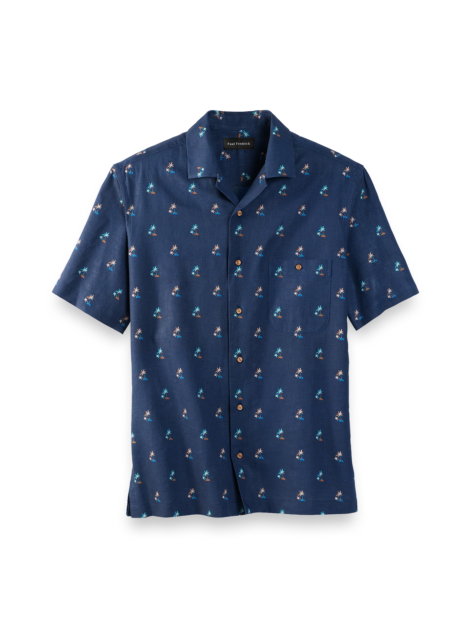 Linen Blend Novelty Print Casual Shirt - Navy