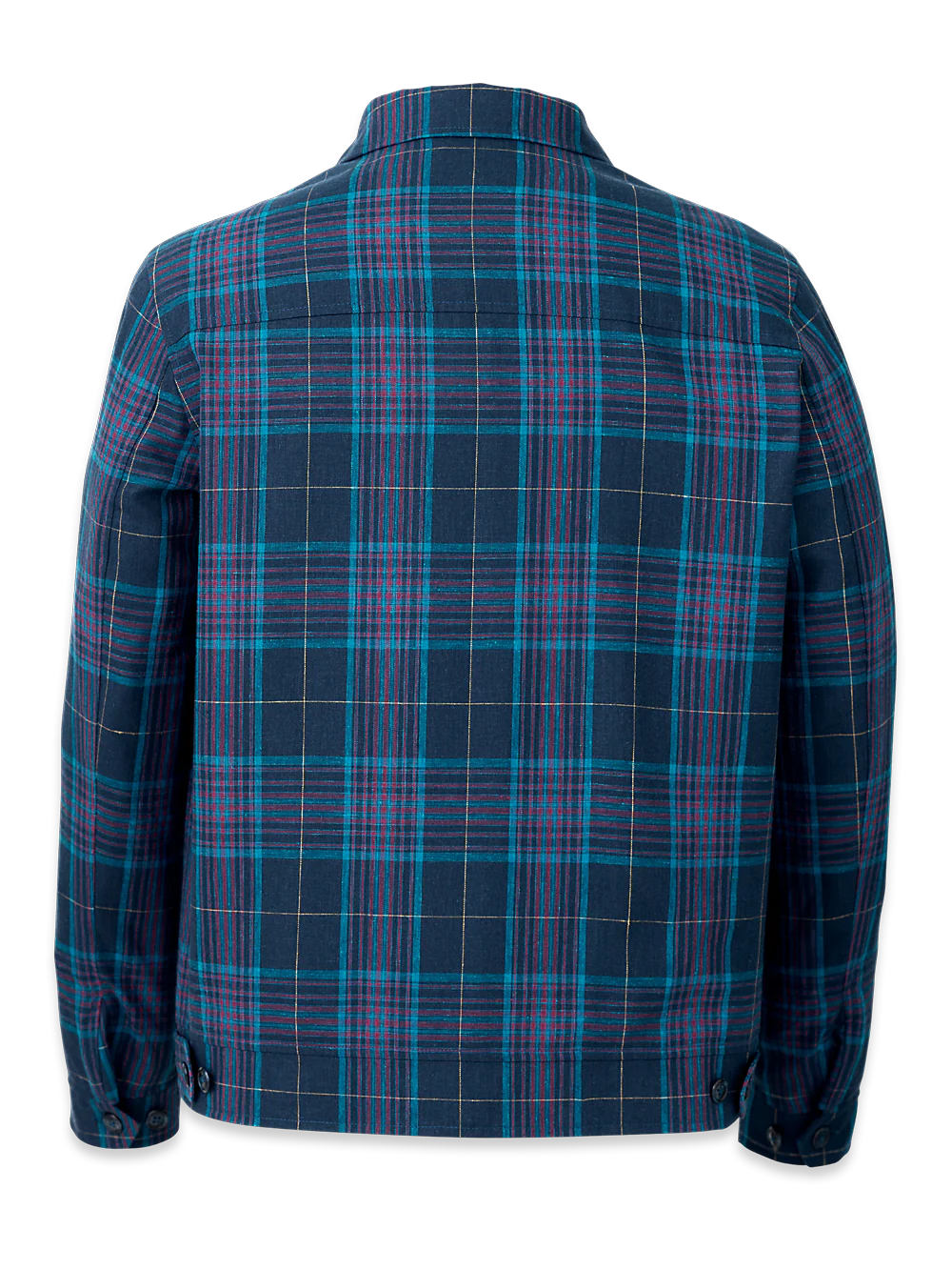 Linen Blend Plaid Bomber Jacket - Navy Multi - Image 5