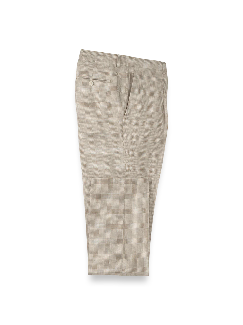 Linen Blend Plaid Single Pleat Suit Pants - Tan
