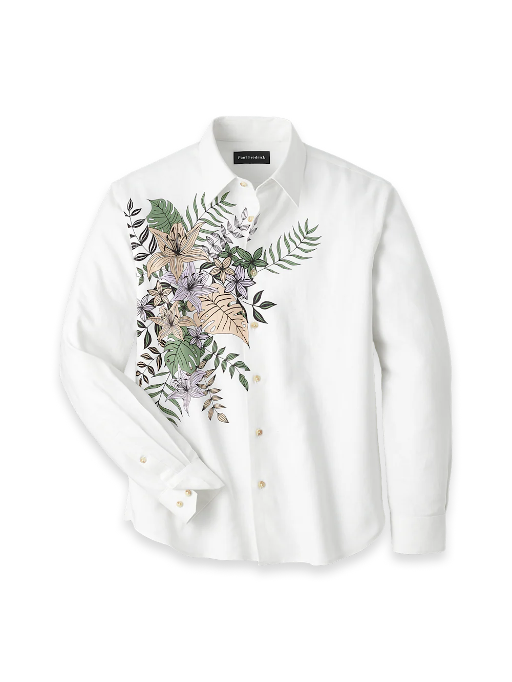 Linen Blend Print Panel Casual Shirt - Multi