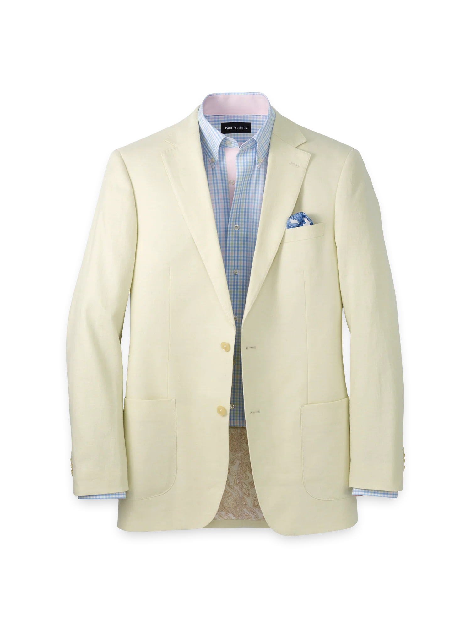 Linen Blend Single Breasted Notch Lapel Sport Coat - Butter