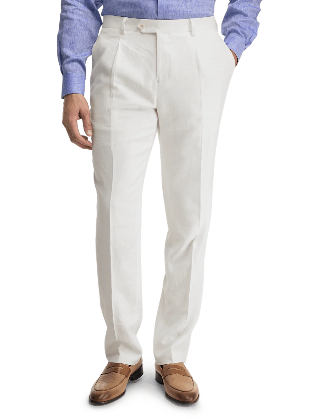 Linen Blend Single Pleat Suit Pants - White - Image 2