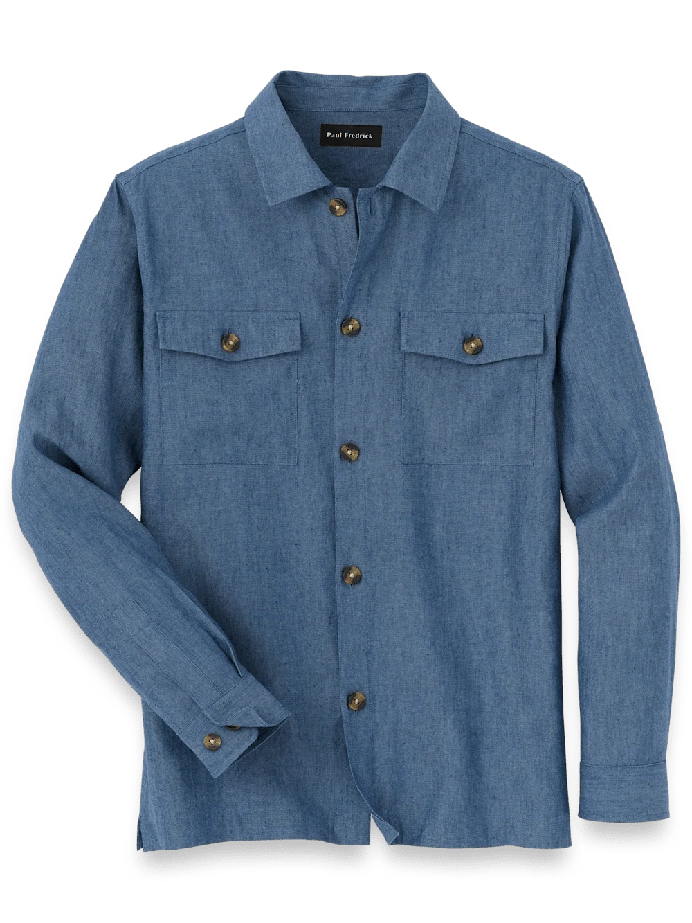 Linen Blend Solid Overshirt - Blue