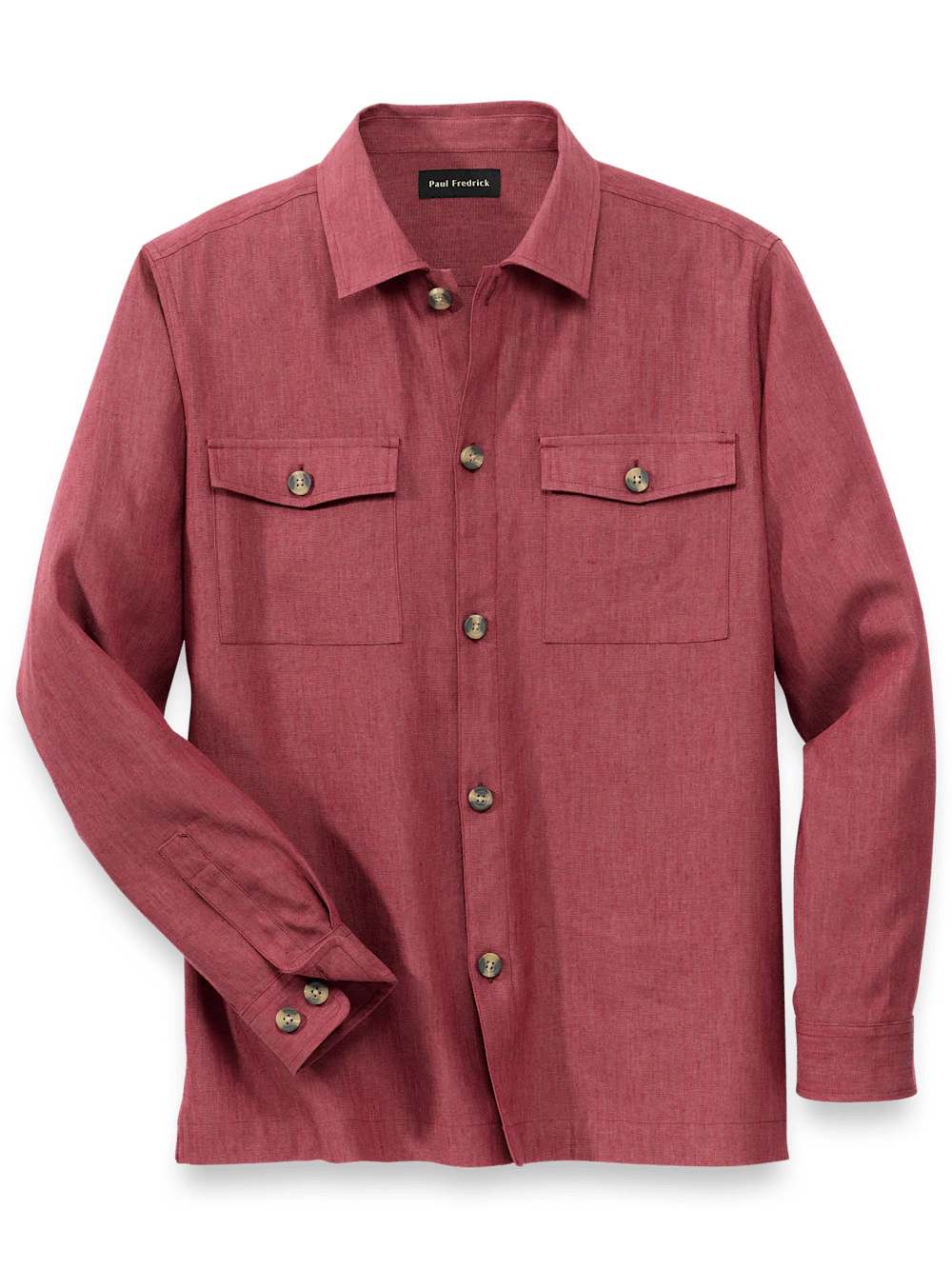 Linen Blend Solid Overshirt - Burgundy