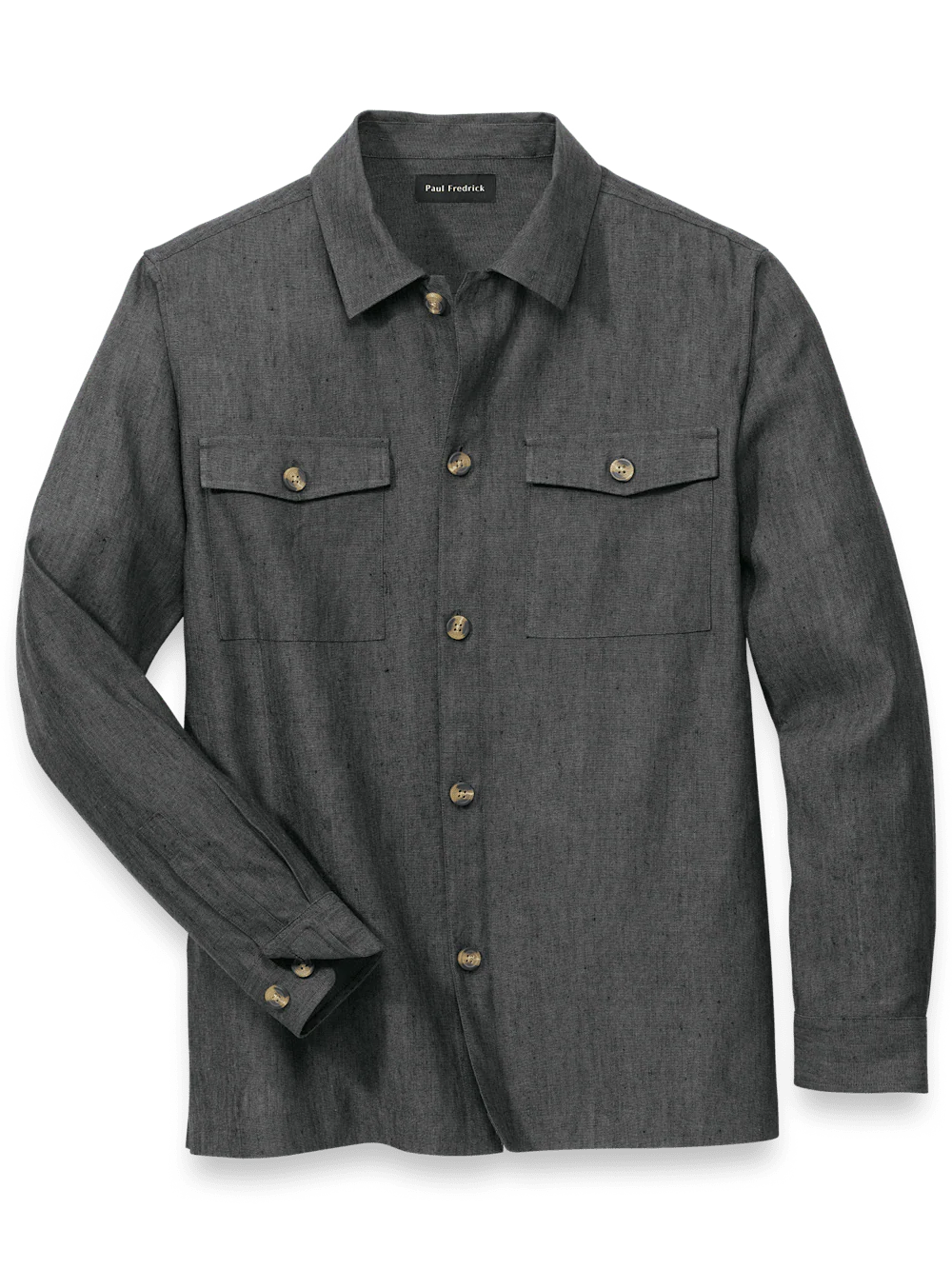 Linen Blend Solid Overshirt - Charcoal