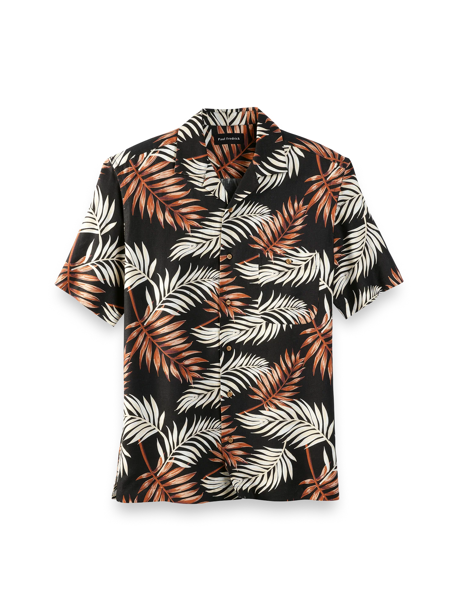 Linen Blend Tropical Print Casual Shirt - Black Multi