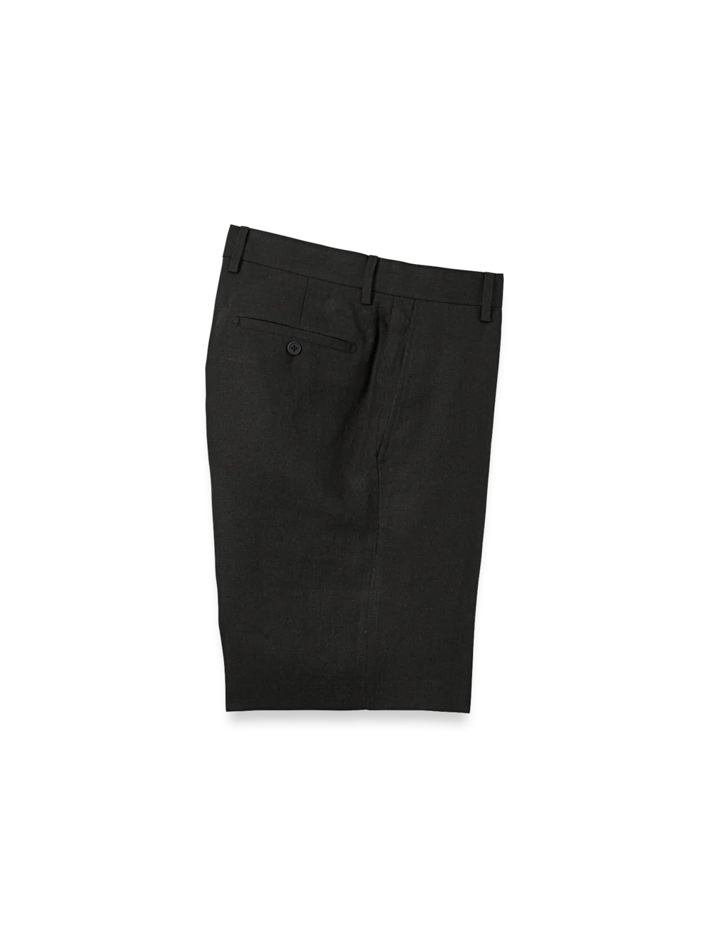 Linen Chambray Twill Flat Front Shorts - Black