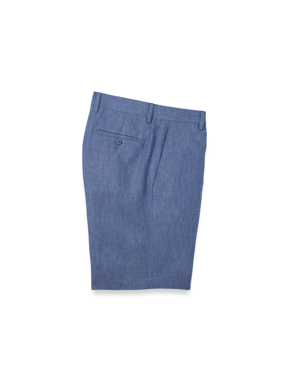 Linen Chambray Twill Flat Front Shorts - Blue