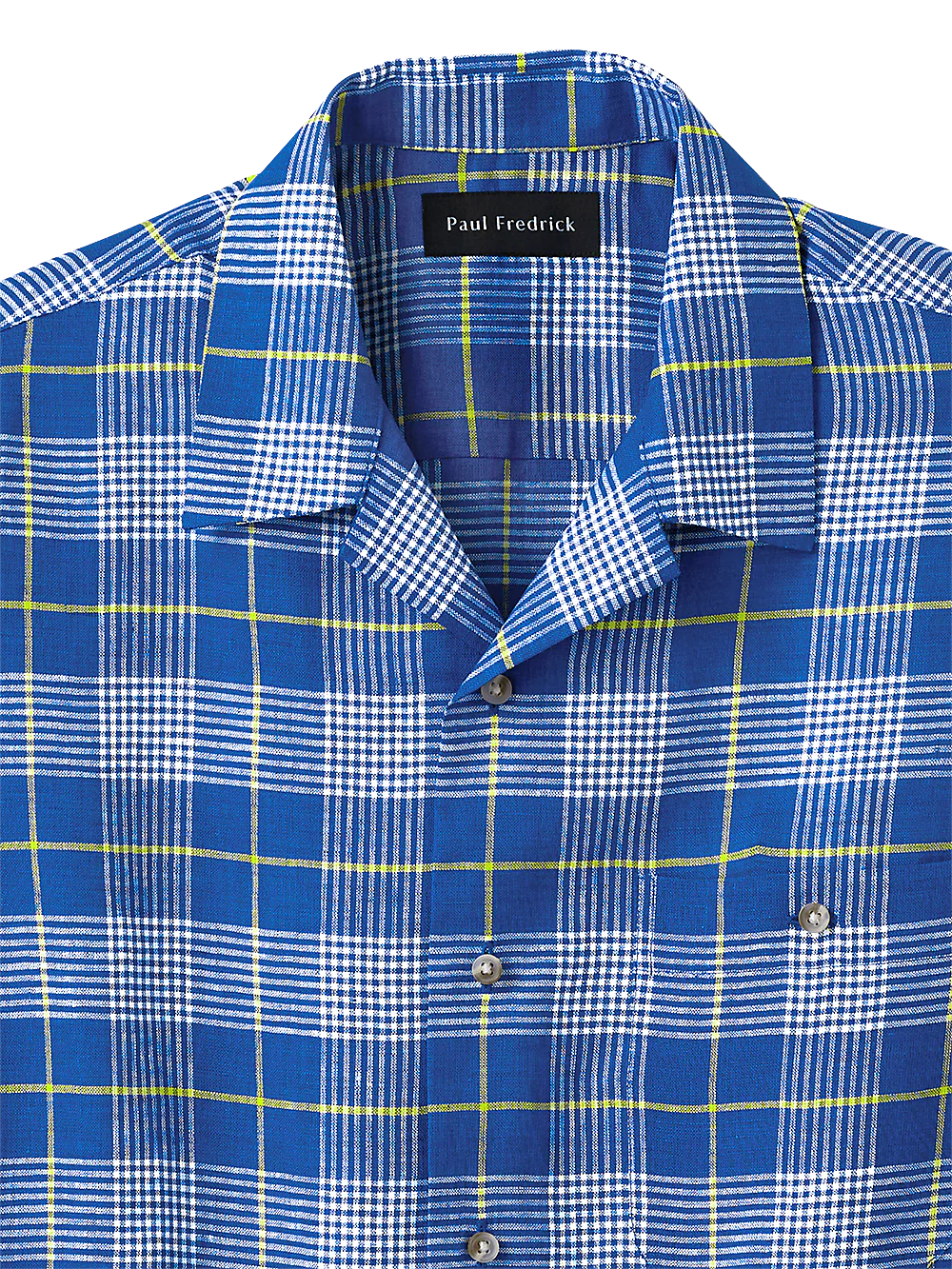 Linen Glen Plaid Casual Shirt - Cobalt/yellow - Image 3
