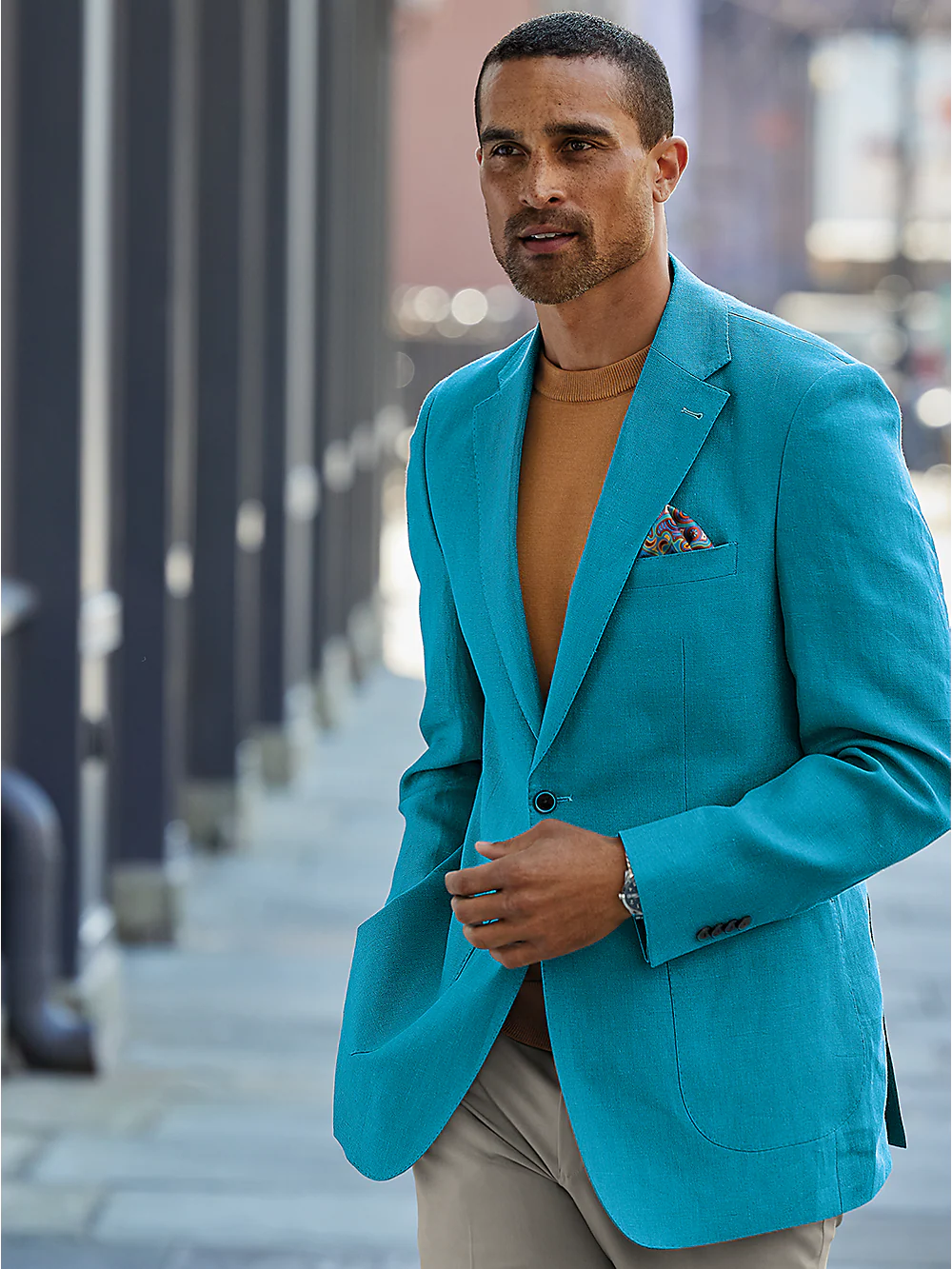 Linen Notch Lapel Sport Coat - Teal - Image 2