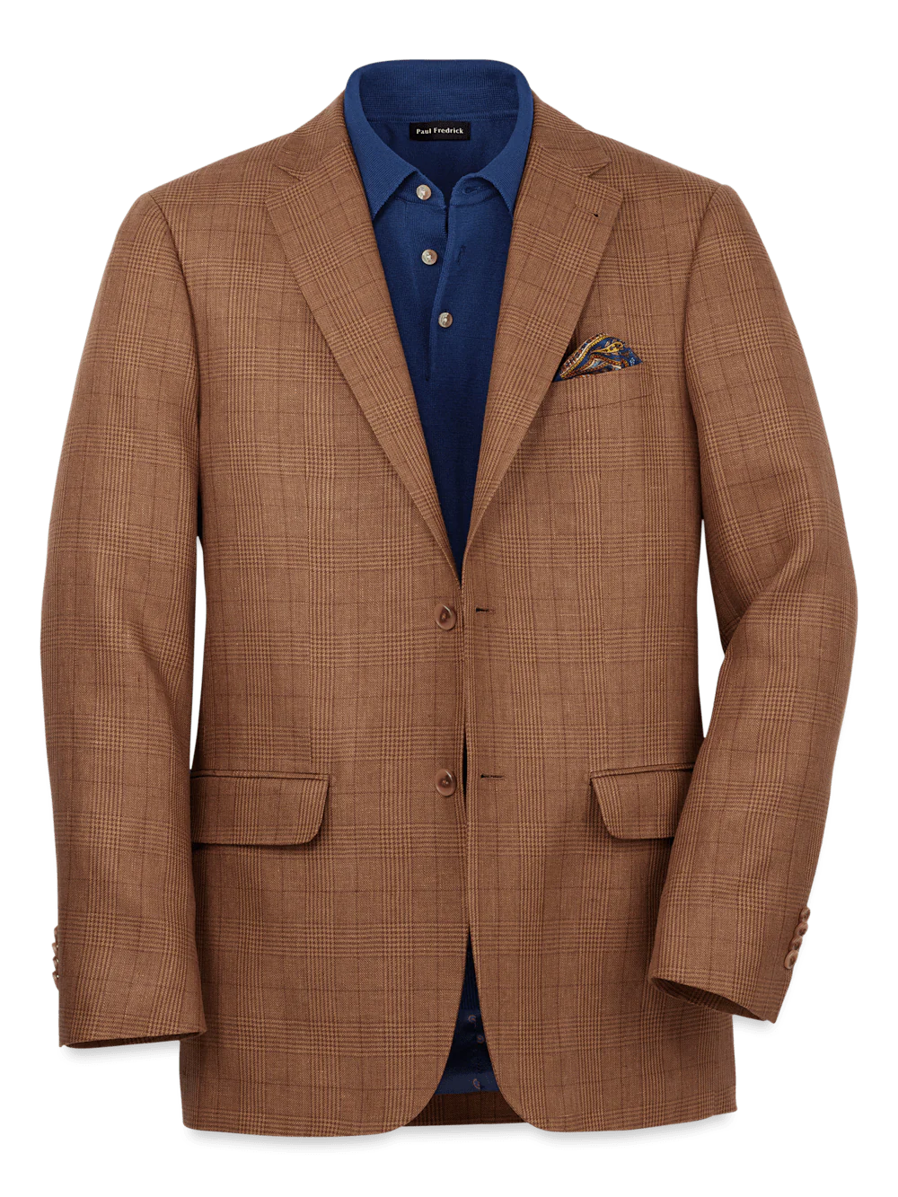 Linen Plaid Single Breasted Notch Lapel Sport Coat - Brown