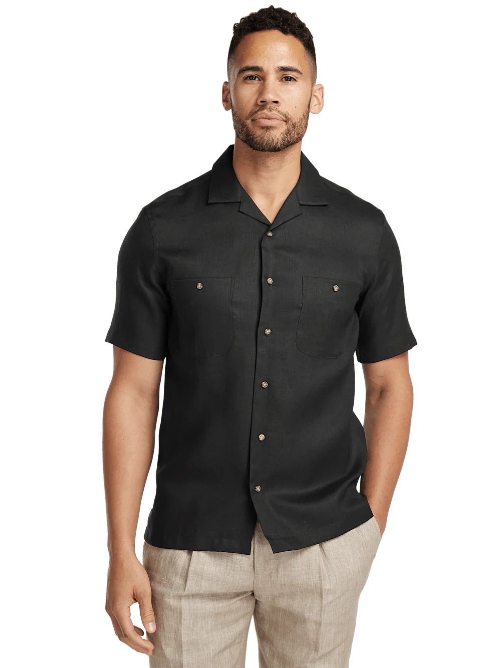 Linen Solid Casual Shirt - Black - Image 2