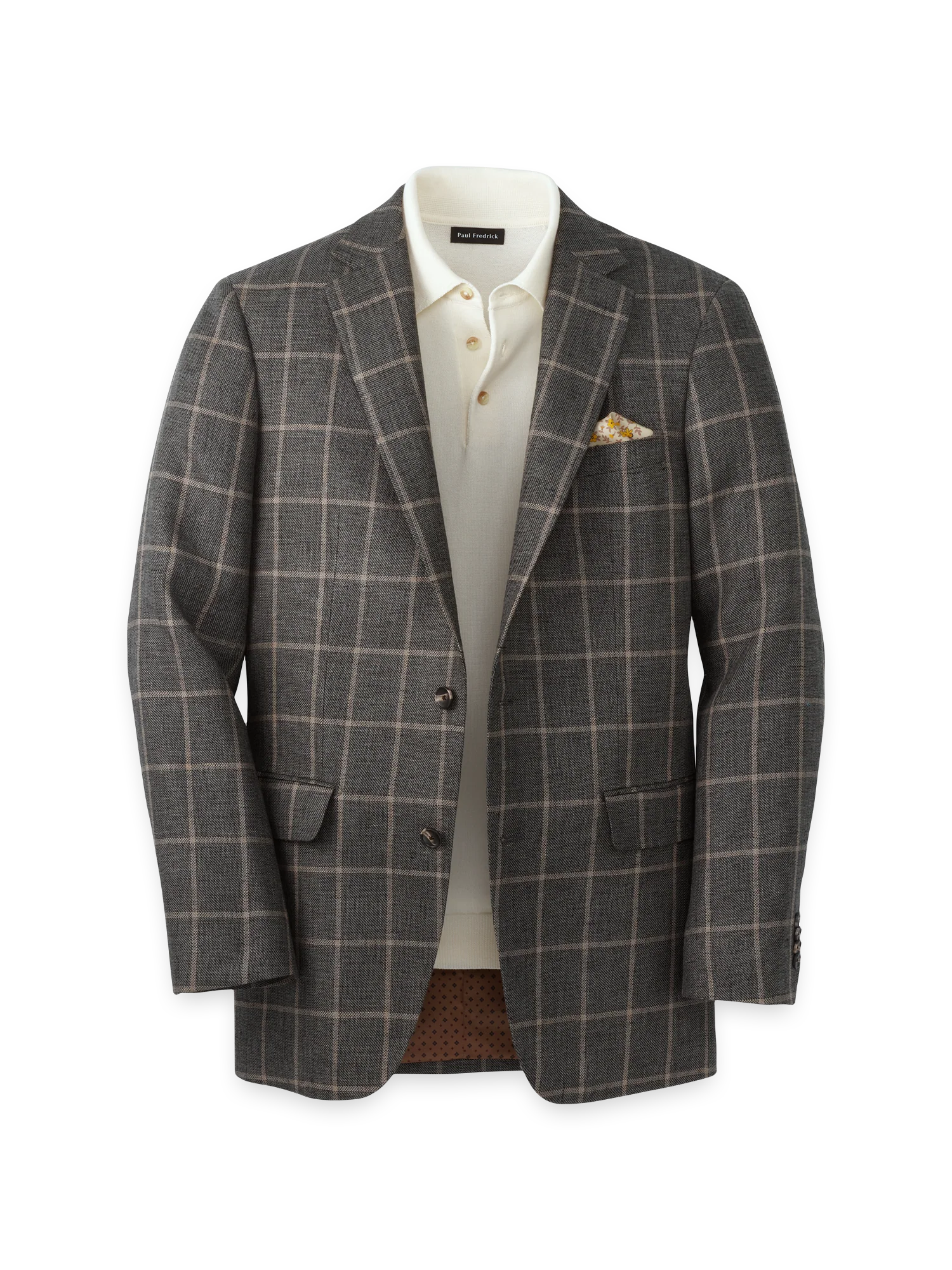 Linen Windowpane Single Breasted Notch Lapel Sport Coat - Charcoal